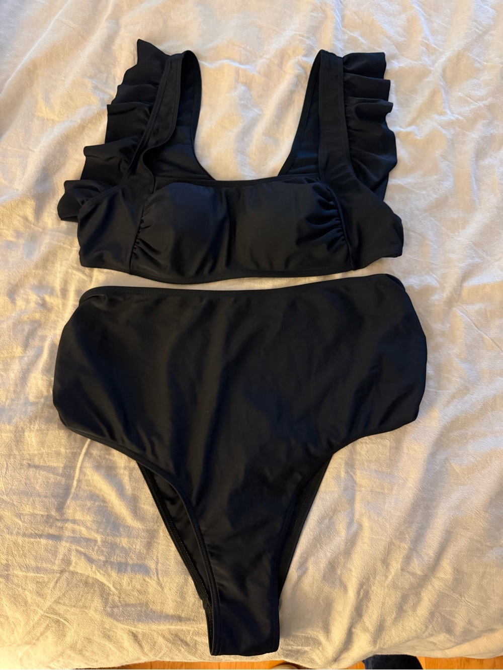 Women’s Black High-Waist Ruffle Strap Bikini
